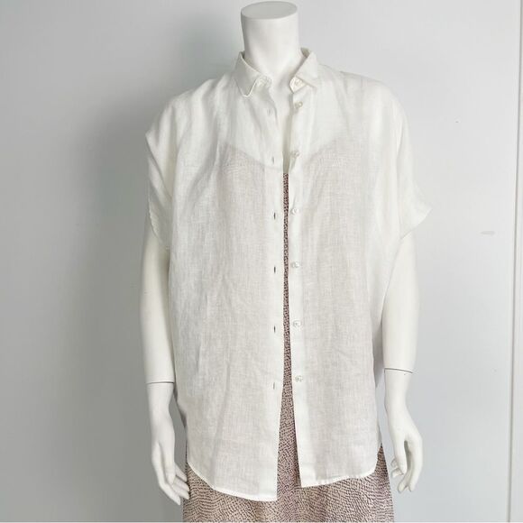 Sara Roka White Linen Button Down Blouse Sz Medium - Picture 9 of 15